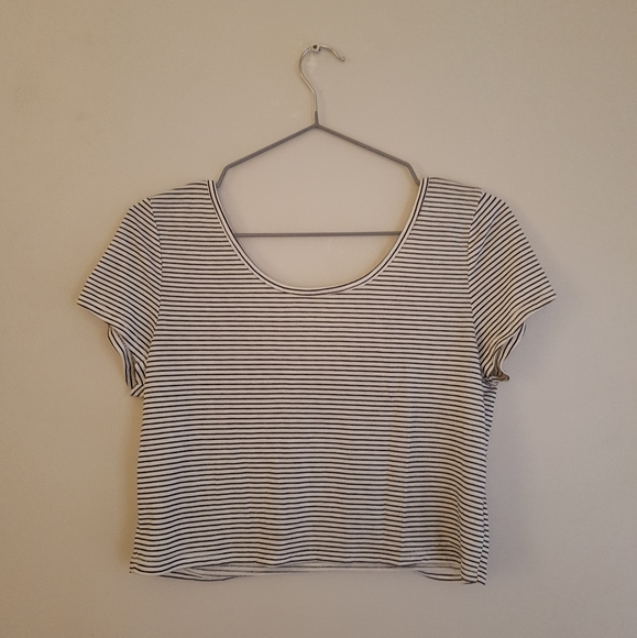American Eagle Striped Crop Top Tee - Picture 1 of 4